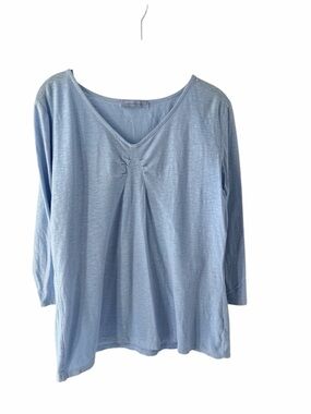 Cut Loose Light Blue V-Neck Long Sleeve Linen & Cotton Summer Casual Coastal Top